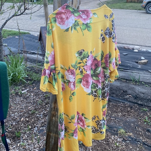 Lovely Melody Pink and Yellow Flutter Sleeve Blouse - Picture 3 of 3